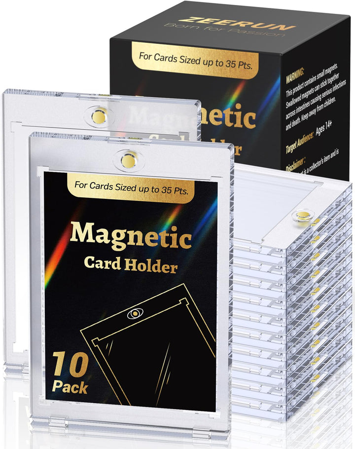 Zeerun 10 Pack Magnetic Card Holders, 35pt UV Protection TCG Trading Cards | 2.5 x 3.5 inch; Archival Safe Non-PVC Acid-Free Material; Ultra Clear Scratch Resistant; Peel-Off Protective Film;
