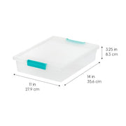 IRIS USA Storage Bins with Lids |Made in USA| 6 Qt - (4-Pack) - Clear | 14"L x 11"W x 3.25"H - Sensory Craft Organizers, Plastic Clip Box Totes, Containers for Paper, Office, Art & Study Supplies