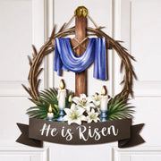 He Is Risen Crown of Thorns Cross Door Hanger