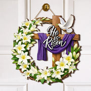 He Is Risen Lily Cross Wreath Door Hanger