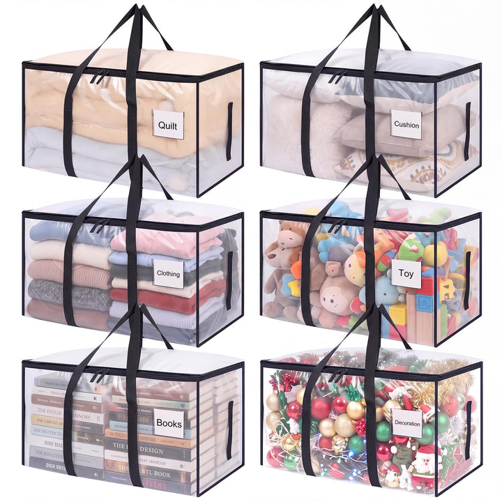 Dntorx 6 Pack 90L Moving Bags Heavy Duty Moving Boxes Dorm Storage Bag | Moving Essential PP Waterproof Clear Packing Box, Sturdy Handles and Zip, 150 lb Load, Ideal for Moving, Dorms, Home Storage