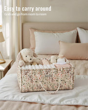 Blissful Diary Floral Diaper Caddy Organizer Storage Basket, Pastoral Daisy | Portable Storage Basket with Removable Dividers, Gift for Baby Shower, Newborn Boy & Girl Essentials, Baby Registry Must Have