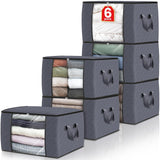 Fab totes 6 Pack Storage Bags for Clothes Blanket Storage Bins with Lids | Foldable Closet Organizers with Zippers,Window and Handles,Fabric Storage Bins for Sweater,Comforter,Bedding,Dorm essentials
