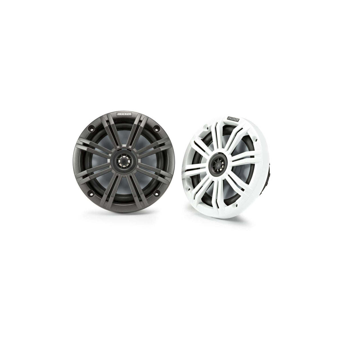 Kicker KM65 6.5-Inch (165mm) Marine Coaxial Speakers with 3/4-Inch Tweeters, 4-Ohm, Charcoal and White Grilles