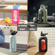 CIVAGO 64 oz Glass Water Bottle with Straw, Half Gallon Large Water Jug | Motivational, Time Marker, Leakproof Lids, Wide Mouth, Flask Cup with Handle and Silicone Sleeve, for Juices, Black