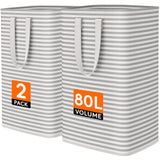 Lifewit 80L Large Laundry Baskets, Laundry Hampers Bags, 2 Pack, Grey | Freestanding, Waterproof, Collapsible Clothes Hamper with Reinforced Handles for Dorm, Laundry Room, Bedroom, Bathroom