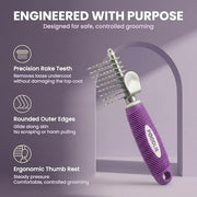 Poodle Dematting Fur Rake Comb Brush for Dogs and Cats - Long 2.5" Steel Safety Blades Metal Comb for Detangling Matted or Knotted Undercoat Hair