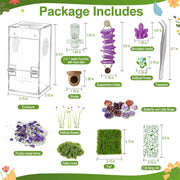 Jumping Spider Enclosure,DIY Insects Habitat,Small Reptile Terrarium Glass House Accessories Set,with Jumping Bridge Hide Water Feeder (Purple)