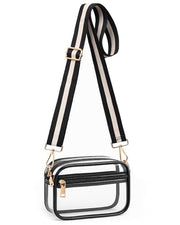 BS-VOG Clear Bag for Stadium Events, Clear Crossbody Purse for Women | Water-Resistant PVC, Wide Removable Adjustable Strap, Extra Front Pocket, Zippered Closure, Fits Phone Wallet Keys