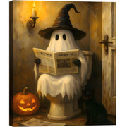 Framed Halloween Ghost Bathroom Canvas Wall Art 8x12 In, Funny Spooky Toilet Scene Canvas Prints Artwork, Dark Halloween Wall Decor Pictures for Office Home Decoration