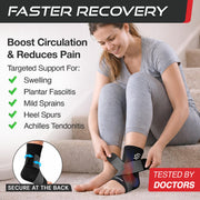 Sleeve Stars Ankle Brace Men & Women Support (Single/M:10"-12"/Black) | Plantar Fasciitis, Adjustable Strap, Sprained Wrap, Customizable Foot Support, Achilles Tendonitis Relief, Compression Sleeve