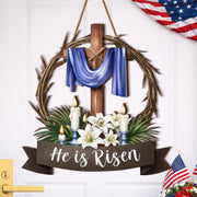 He Is Risen Crown of Thorns Cross Door Hanger