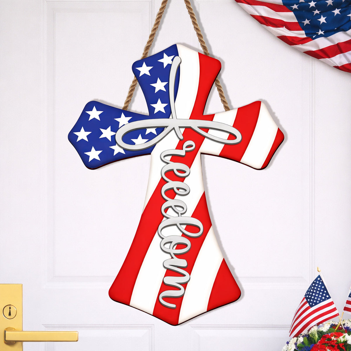 Freedom Cross – American Faith Wooden Door Hanger