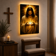 LED Jesus Light of Hope Canvas/Mica – Christian Wall Art with Hidden Backlight