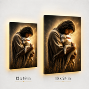 LED Jesus The Good Shepherd Canvas/Mica – Christian Wall Art with Hidden Backlight
