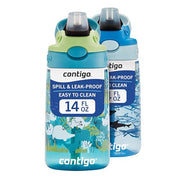 Contigo Aubrey Kids Water Bottle, Dinos & Sharks, 14oz, 2-Count | Spill-Proof Lid, Easy-Clean Pop-Up Straw, BPA-Free, Dishwasher Safe, One-Hand Drinking, Includes 2-Pack 14oz