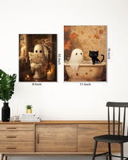Funny Ghost Halloween Bathroom Wall Art Gothic Canvas Print Poster Framed | Ghost Toilet Poster Picture Halloween Bathroom Wall Decor for Home Restroom 8x10 Inch Framed