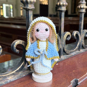 🔥 LIMITED TIME OFFER - Handmade Crochet Virgin Mary Figurine with Wooden Base