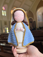 🔥 LIMITED TIME OFFER - Handmade Crochet Virgin Mary Figurine with Wooden Base