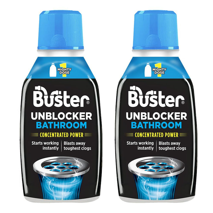 Buster Bathroom Drain Unblocker (Pack of 2 x 300ml) | Fast-Acting Sink Unblocker, Dissolves Hair, Sludge & Soap, Drain Cleaner for Shower, Bath and Bathroom Sink Pipes