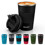 Tlater Coffee to go Mug, 380 ml, with Leak-Proof lid, Double-Walled, Stainless Steel, for Coffee and Tea (Black)