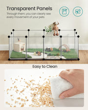 SONGMICS Pet Playpen with Floor, Small Animal Playpen | Pet Fence Indoor, DIY Plastic Enclosure for Guinea Pigs, Bunny, Hamsters, 49.2 x 24.8 x 16.5 Inches, White ULPC001W01