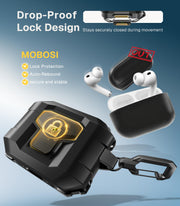 MOBOSI for AirPods Pro 3 Case 2025 with Drop-Proof Lock, Black | Cleaning Kit & Keychain, Compatible with MagSafe, Military-Grade Protection Hard Cover for iPods Pro 3rd Generation