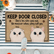 Personalized Doormat - Keep Door Closed No Matter What the Cats Tell You - Custom Gift for Cat Lovers, Owner, Cat Dat, Cat Mom, Friends | Housewarming