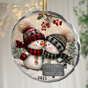 Snowman Couple Christmas - Personalized Glass Ornament - Christmas Gift For Her/Him, Husband/Wife, Couples