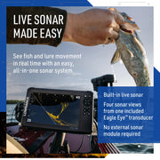 Lowrance Eagle Eye 9 Live Sonar Fish Finder with Preloaded C-MAP Charts | 9-inch IPS display, Live Forward, Live Down, CHIRP, FishReveal, included transducer