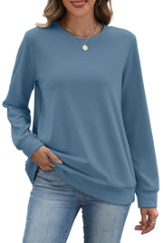 RUMIA Crewneck Fall Sweatshirt for Women Plain Long Sleeve Top with Pocket | Ladies Crew Neck Casual Sweaters Outfits