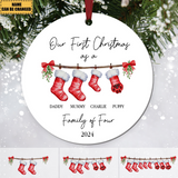 First Christmas as a Family With Pet - Personalized Ceramic Ornament