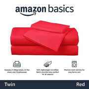 Amazon Basics Kid's Soft, Breathable, Machine Washable Microfiber 3-Piece Sheet Set with Pillowcase, Twin, Red, Solid