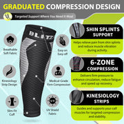BLITZU Calf Compression Sleeves, Footless Compression Socks for Men & Women | Leg Support Brace, Shin Splint Pain Relief, Reduce Varicose Vein Swelling, Muscle Recovery, Running, Nursing, Fitness, Travel