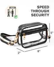 BS-VOG Clear Bag for Stadium Events, Clear Crossbody Purse for Women | Water-Resistant PVC, Wide Removable Adjustable Strap, Extra Front Pocket, Zippered Closure, Fits Phone Wallet Keys