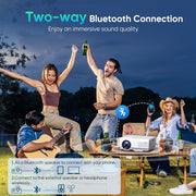 NISOO Mini Projector with WiFi and Bluetooth, 1080P Outdoor Movie Projector | 2-way Bluetooth Speaker, WiFi6, 1080P home theater, Compatible with Phone/PC/TV Stick/Roku/PS/DVD/HDMI/USB, Timer shutdown