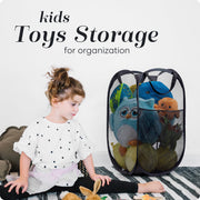Handy Laundry Mesh Pop-Up Hamper Collapsible with Side Pocket 2-Pack | Breathable foldable design saves space; wide opening makes loading easy. Sturdy build stores clothes neatly. Black.