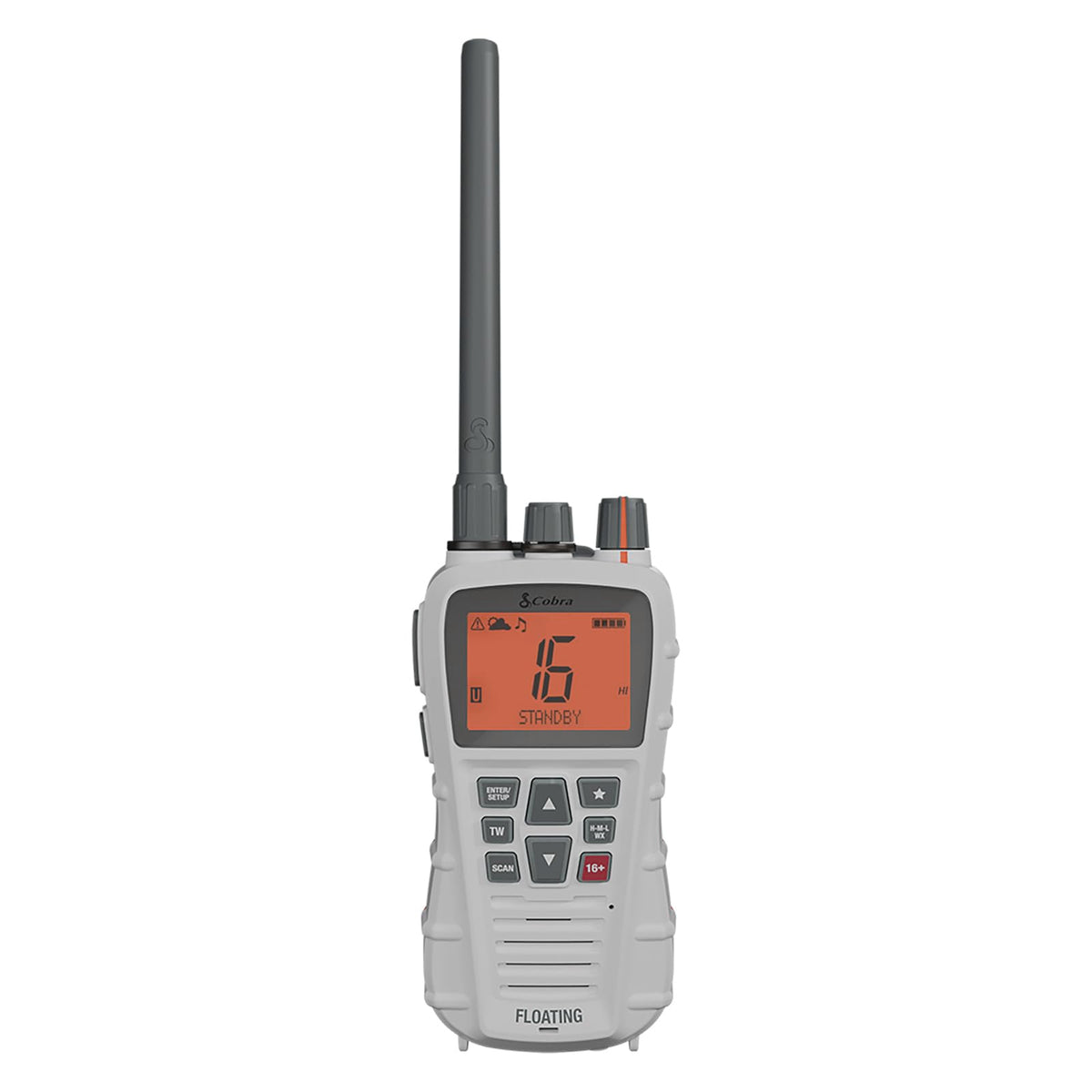 Cobra BlueBound 350 VHF Handheld Marine Radio - White, 6-Watt, Floats | Long Range, NOAA Weather Alerts, International Functionality, IPX7 Waterproof, USB-C, Submersible, LCD Screen, Belt Clip