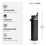 Hydro Flask Water Bottle - Insulated Stainless Steel - Wide Straw Lid, Non Spill, Leakproof in 24 Oz Harbor Blue