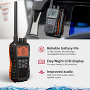 Cobra BlueBound 350 VHF Handheld Marine Radio, Black – 6-Watt, Floats | Long Range, NOAA Weather Alerts, International Functionality, IPX7 Waterproof, USB-C, Submersible, LCD Screen, Belt Clip