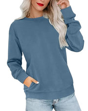 RUMIA Crewneck Fall Sweatshirt for Women Plain Long Sleeve Top with Pocket | Ladies Crew Neck Casual Sweaters Outfits