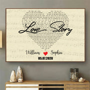 Couple's Anniversary Song Lyrics Canvas: Custom Heart Shaped First Dance Wall Art - Meaningful Wedding or Valentine's Day Gift for Husband & Wife