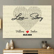 Couple's Anniversary Song Lyrics Canvas: Custom Heart Shaped First Dance Wall Art - Meaningful Wedding or Valentine's Day Gift for Husband & Wife