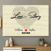 Couple's Anniversary Song Lyrics Canvas: Custom Heart Shaped First Dance Wall Art - Meaningful Wedding or Valentine's Day Gift for Husband & Wife