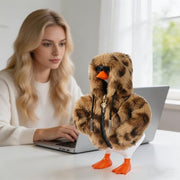 7inch Desk Goose Outfits, Mini Desktop Goose Clothes with Sunglasses & Necklaces, Brown Leopard Plush Hoodie Set Accessories for Magnetic Goose Statue (Brown Leopard)