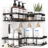 Kitsure Corner Shower Caddy, Rustproof Bathroom Shelves, Large, Black | 2 Pack Corner Shower Shelf with 4 Hooks, Drill-Free Adhesive Mount, Large Capacity Bathroom Storage, Quick Drain & Durable
