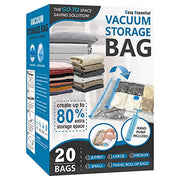 Vacuum Storage Bags with Hand Pump, Vacuum Seal Space Saver Bags,20 Combo | 80% Space-Saving Bags for Clothing, Blankets, Pillows, Bedding & Comforters; Multi-Size Variety Pack for Home & Travel