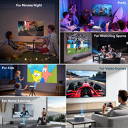 NISOO Mini Projector with WiFi and Bluetooth, 1080P Outdoor Movie Projector | 2-way Bluetooth Speaker, WiFi6, 1080P home theater, Compatible with Phone/PC/TV Stick/Roku/PS/DVD/HDMI/USB, Timer shutdown