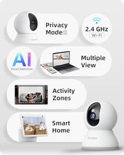 blurams Security Camera, 2K Indoor Camera 360° Pet Camera for Home Security | Motion Tracking, Dual-Band WiFi6, 2-Way Audio, IR Night Vision, Siren, Compatible with Alexa & Google Assistant