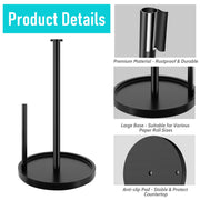 Paper Towel Holder Countertop, Standing Paper Roll Holder with Anti Slip Weighted Base, Stainless Steel Freestanding Paper Towel Holder for Kitchen, Black
